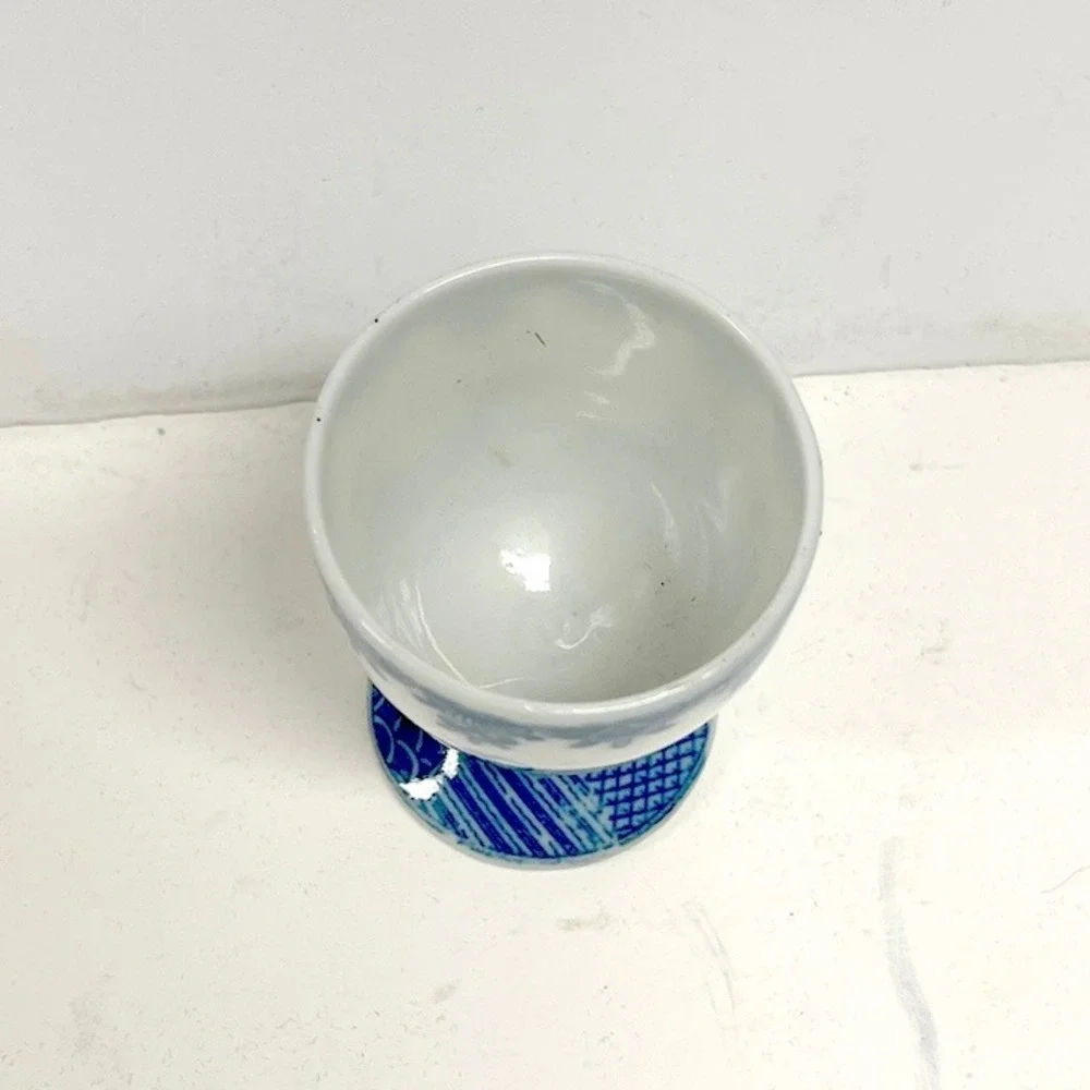 Vintage Blue & White Porcelain Pedestal Egg Cup (Chinoiserie Style)